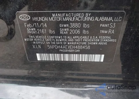 2014 Hyundai Elantra Se z USA, uszkodzony, nr VIN 5NPDH4AEXEH488458